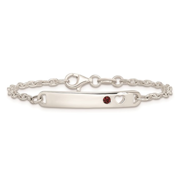 925 Sterling Silver Polished Childrens ID with Red CZ Heart Bracelet, 5.5 Length - Picture 3 of 4